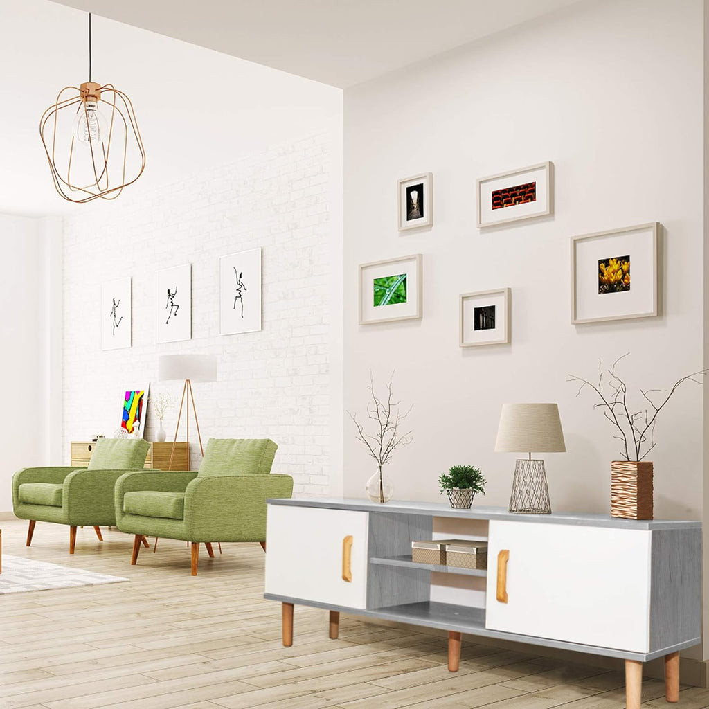 TV Cabinet with 2 Storage Cabinets and 2 Open Shelves, 47.2x11.8x16.5 inches K399286