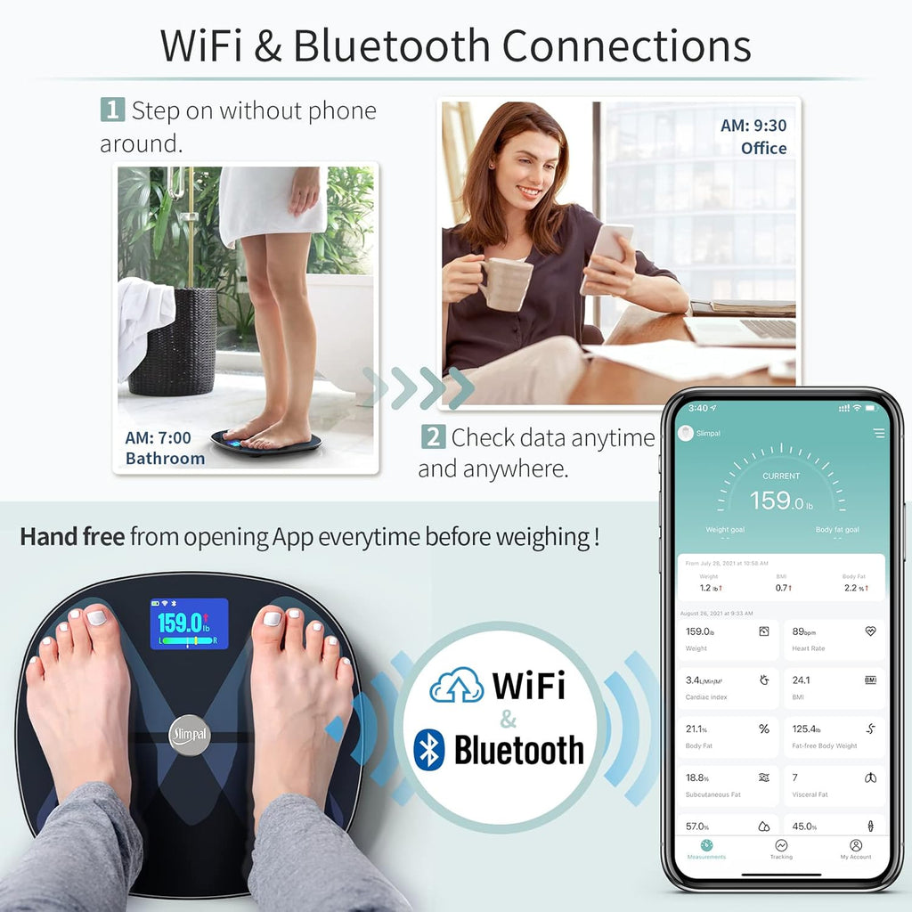 Smart Body Fat Water Weight WiFi Bluetooth Rechargeable Digital Bathroom Scale V50428