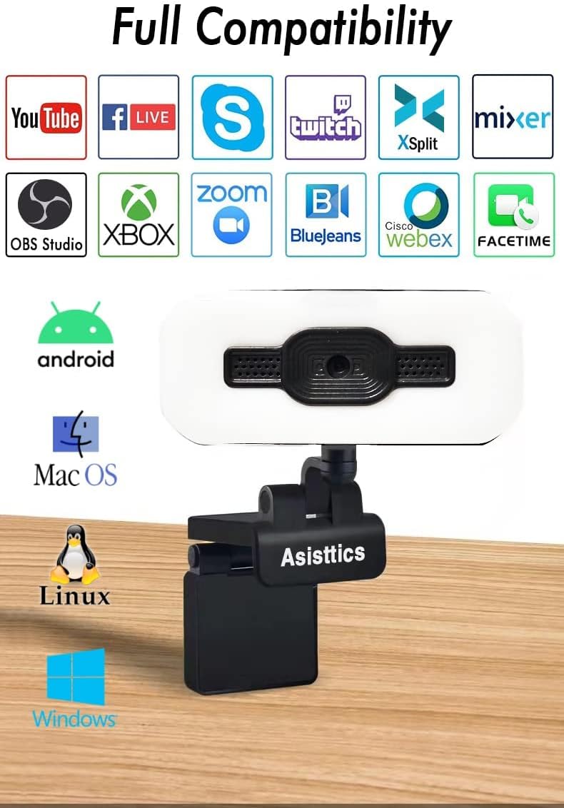 4K Webcam with Microphone and Ring Light A492803