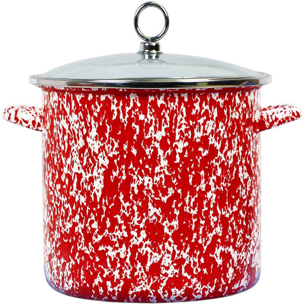 Red 8-Quart Enamel Steel Stockpot with Glass Lid E34250