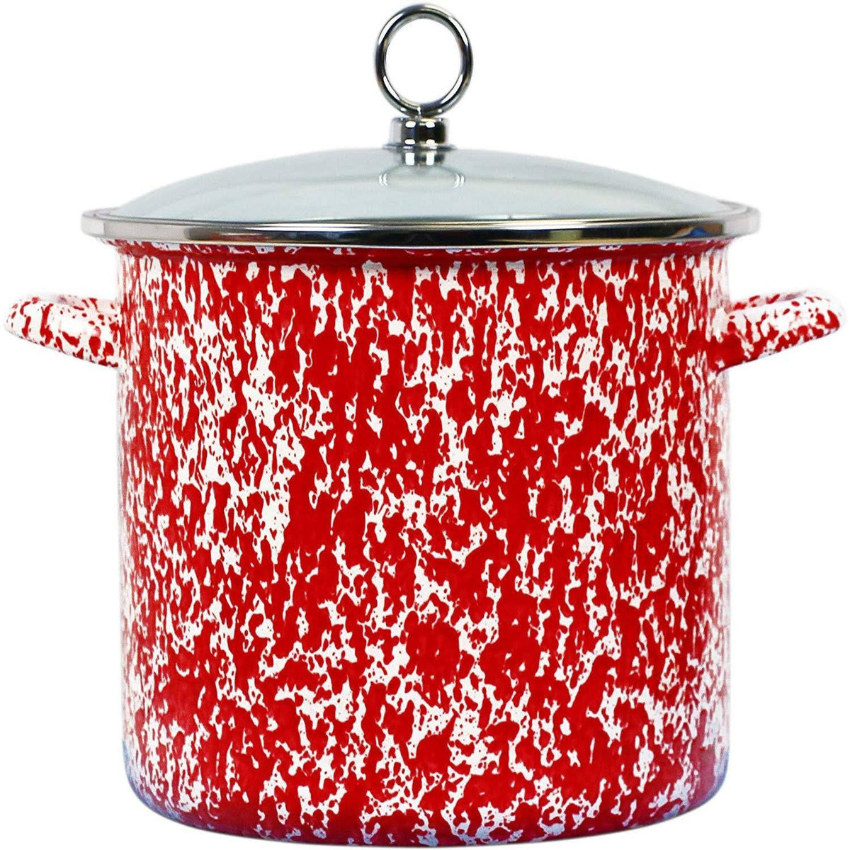 Red 8-Quart Enamel Steel Stockpot with Glass Lid E34250