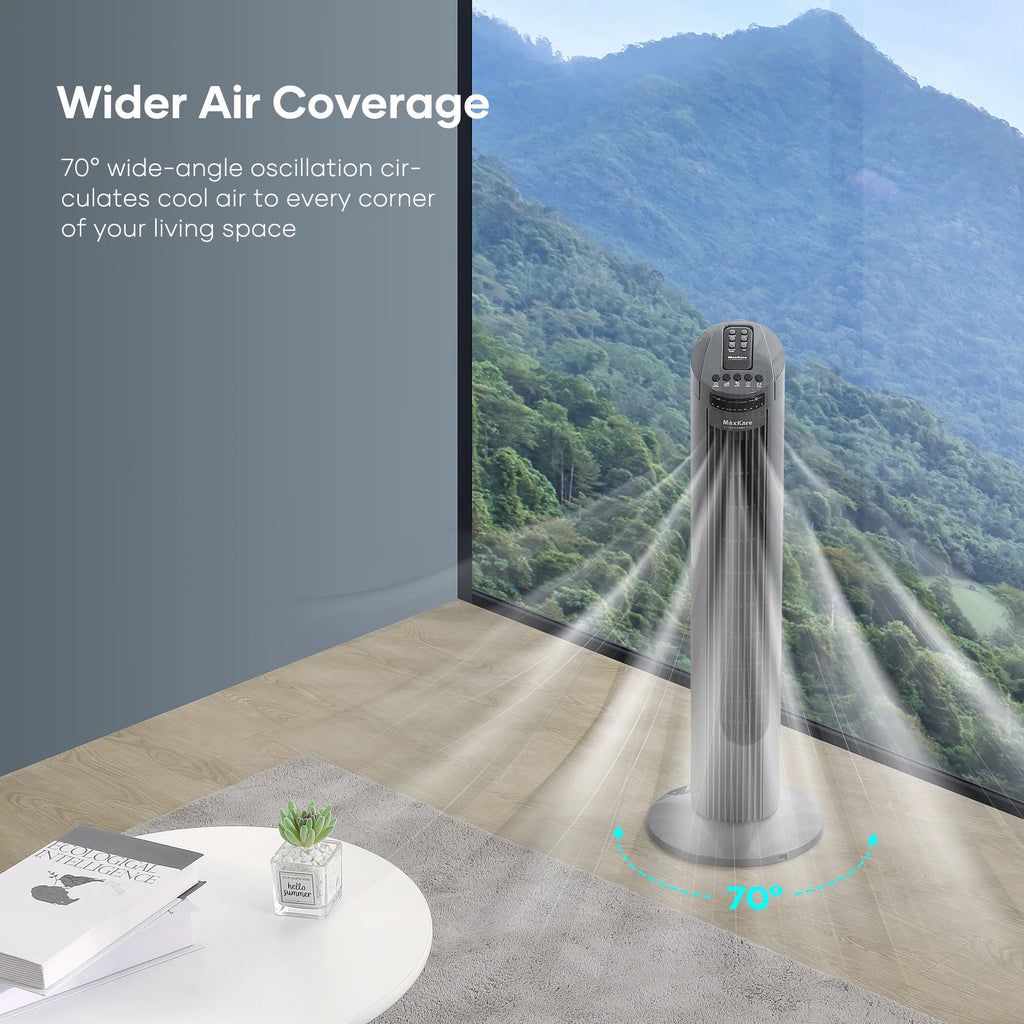 70° Oscillating Tower Fan with Remote Control 3 Speeds 3 Wind Modes Timer Dark Gray E109585
