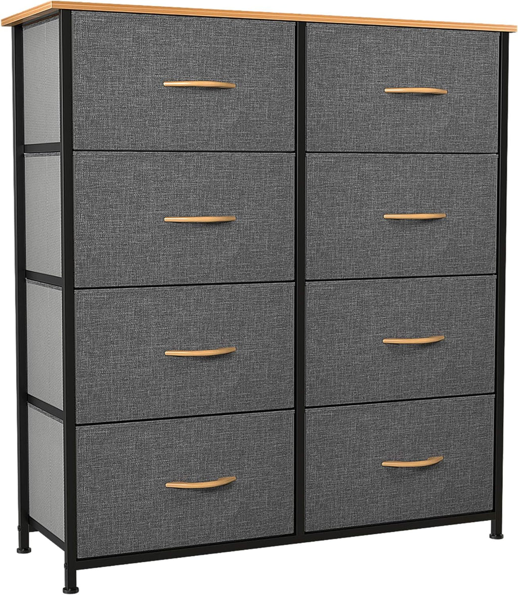 8 Drawer Fabric Dresser with Steel Frame and Wooden Top E680751