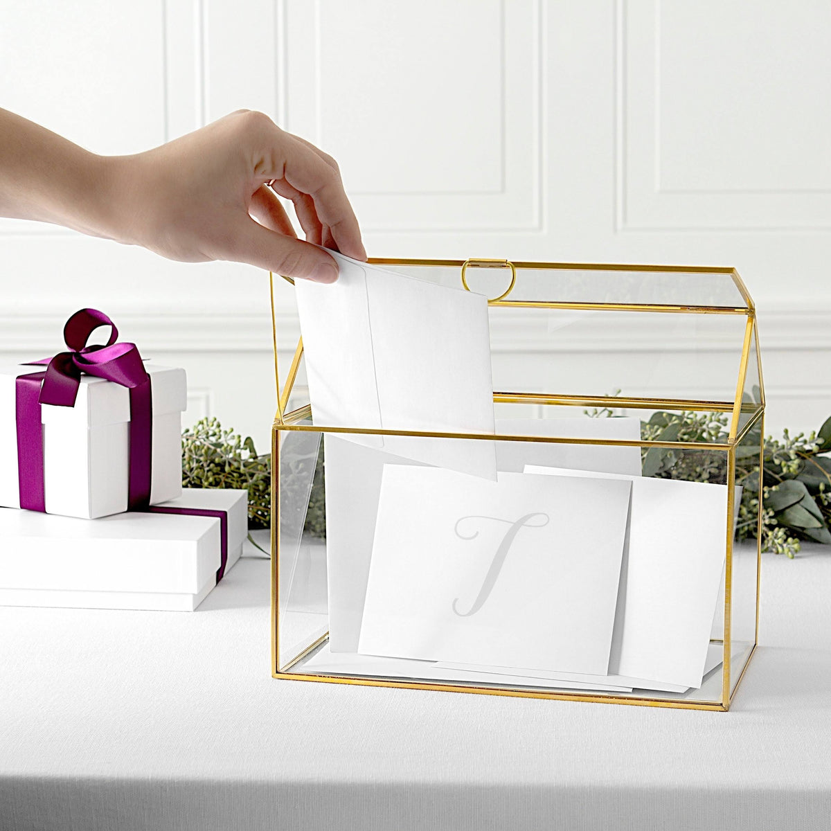 Gold Wedding Glass Terrarium Card Holder Y908991