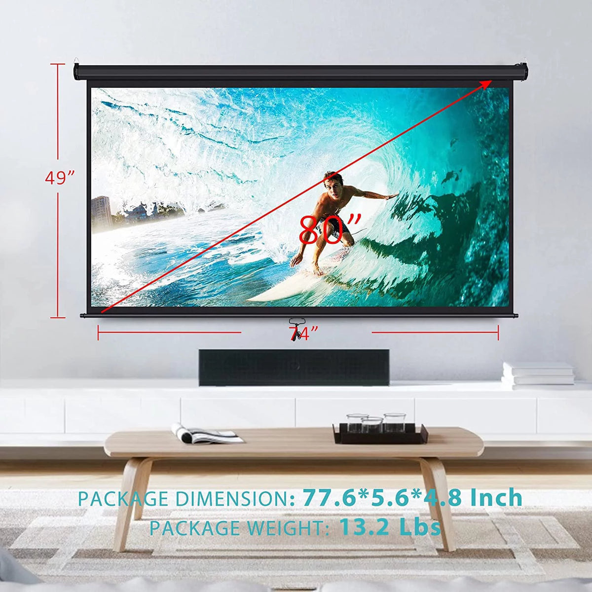 80 inch 16:9 HD Retractable Projector Screen T75316