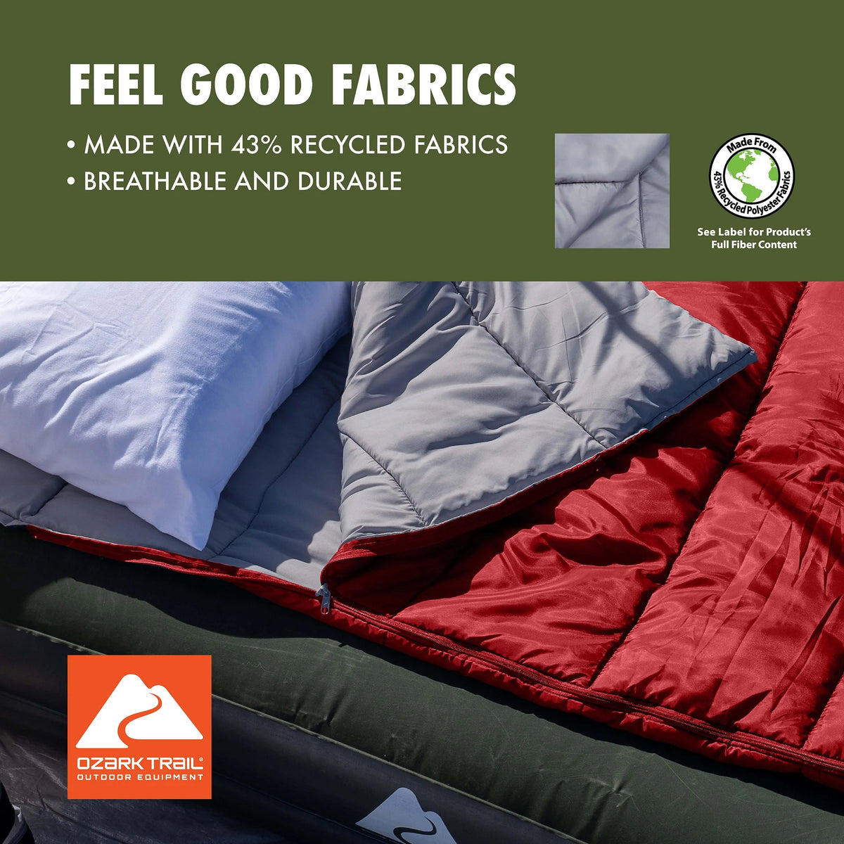 50-Degree Warm Weather Rectangular Sleeping Bag, Red, 33x75 Z59728