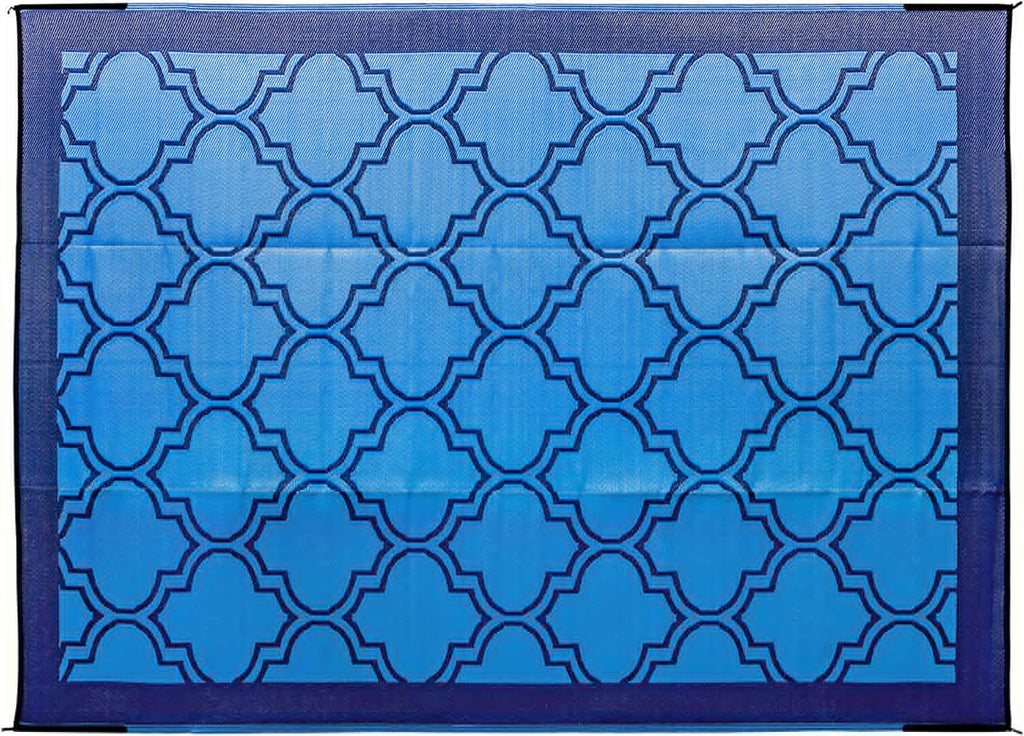 Reversible Outdoor Patio Mat 9' x 12' Lattice Blue E5892