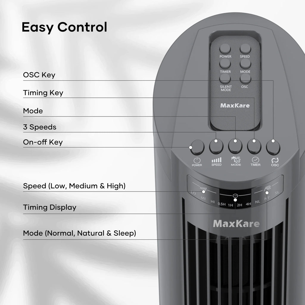 70° Oscillating Tower Fan with Remote Control 3 Speeds 3 Wind Modes Timer Dark Gray E109585