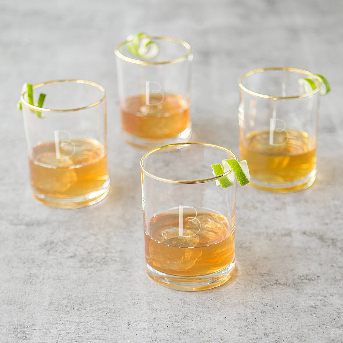 Set of 4 Gold Rim Whiskey Glasses A5706