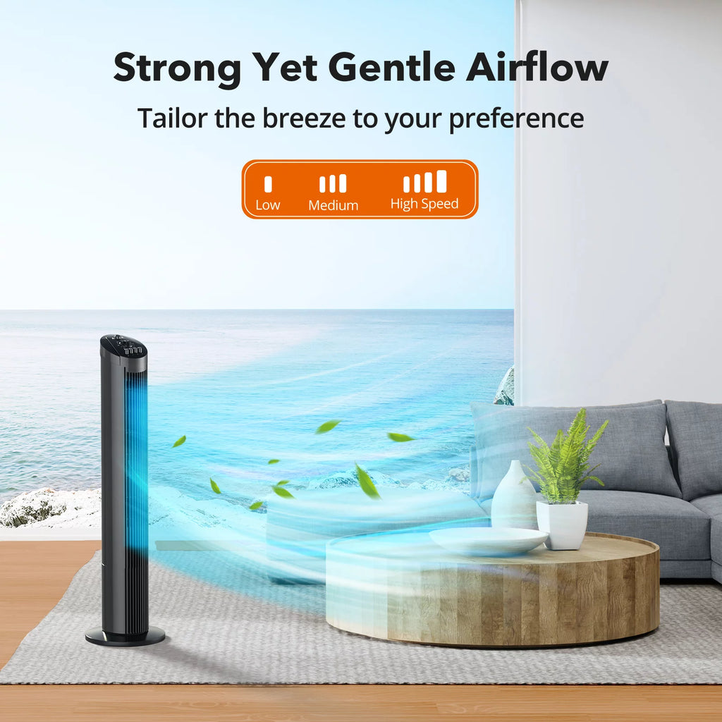 36" Oscillating Tower Fan, 3 Speeds, Timer O1908