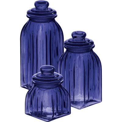 Navy Blue Glass Kitchen Canister Set F262
