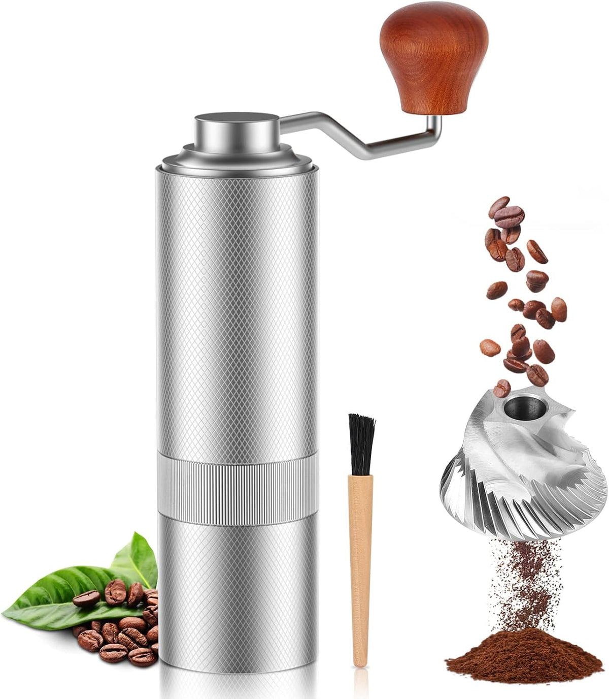 Manual Conical Stainless Steel Burr Coffee Grinder with Adjustable Grind Setting, 25g Capacity Y68844