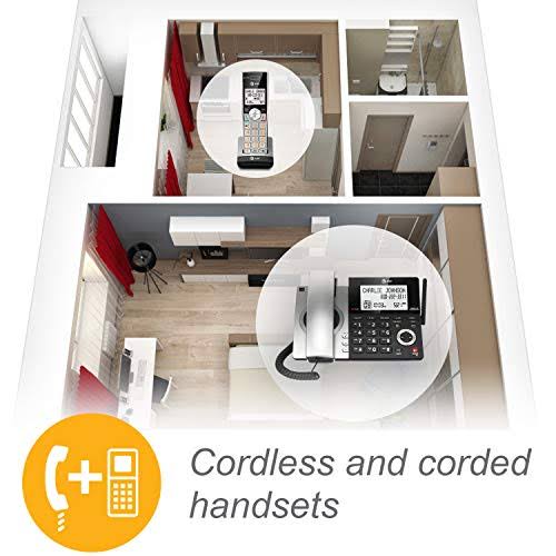 Corded/Cordless Phone with Smart Call Blocker, Silver/Black with 3 Handsets P34209