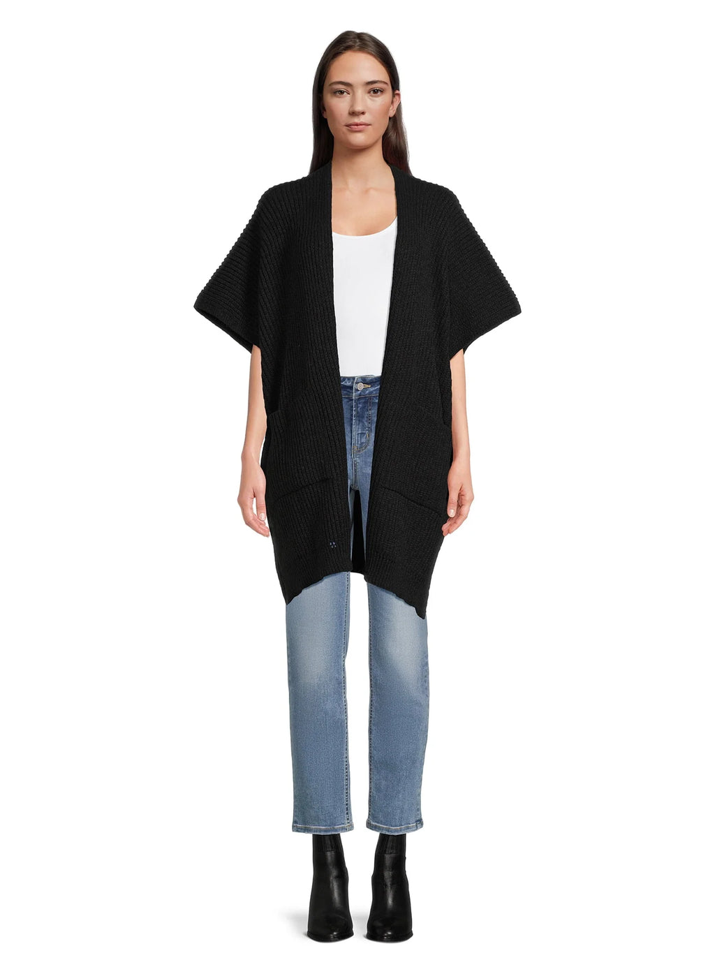 Ribbed Sweater Cape with Pockets C55508