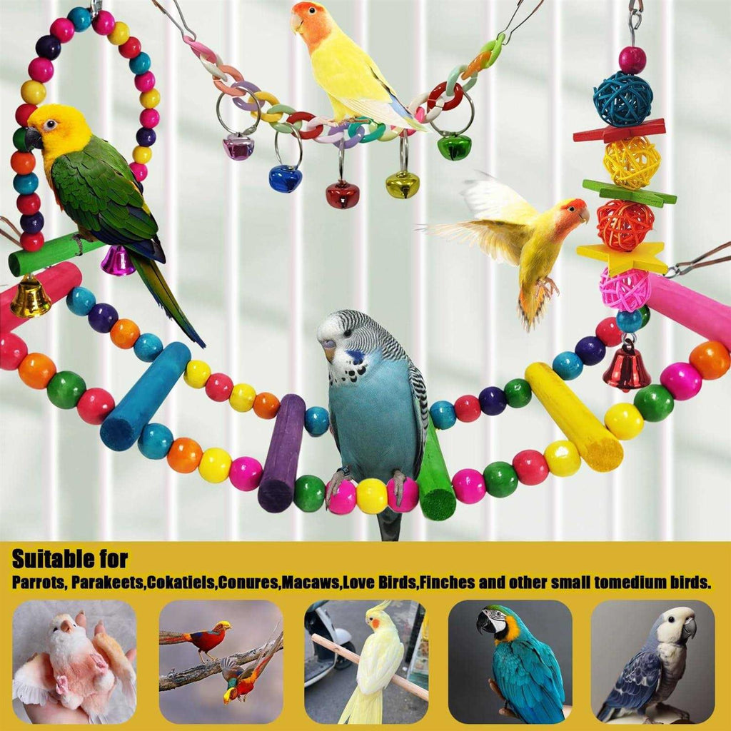 7 Pcs Colorful Bird Toys with Hammock Swing Ladders Mirror Bell Perch N644