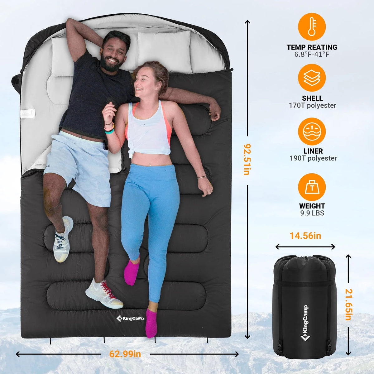 Double 2 Person 3 Season Camping Sleeping Bag with 2 Pillows N16506