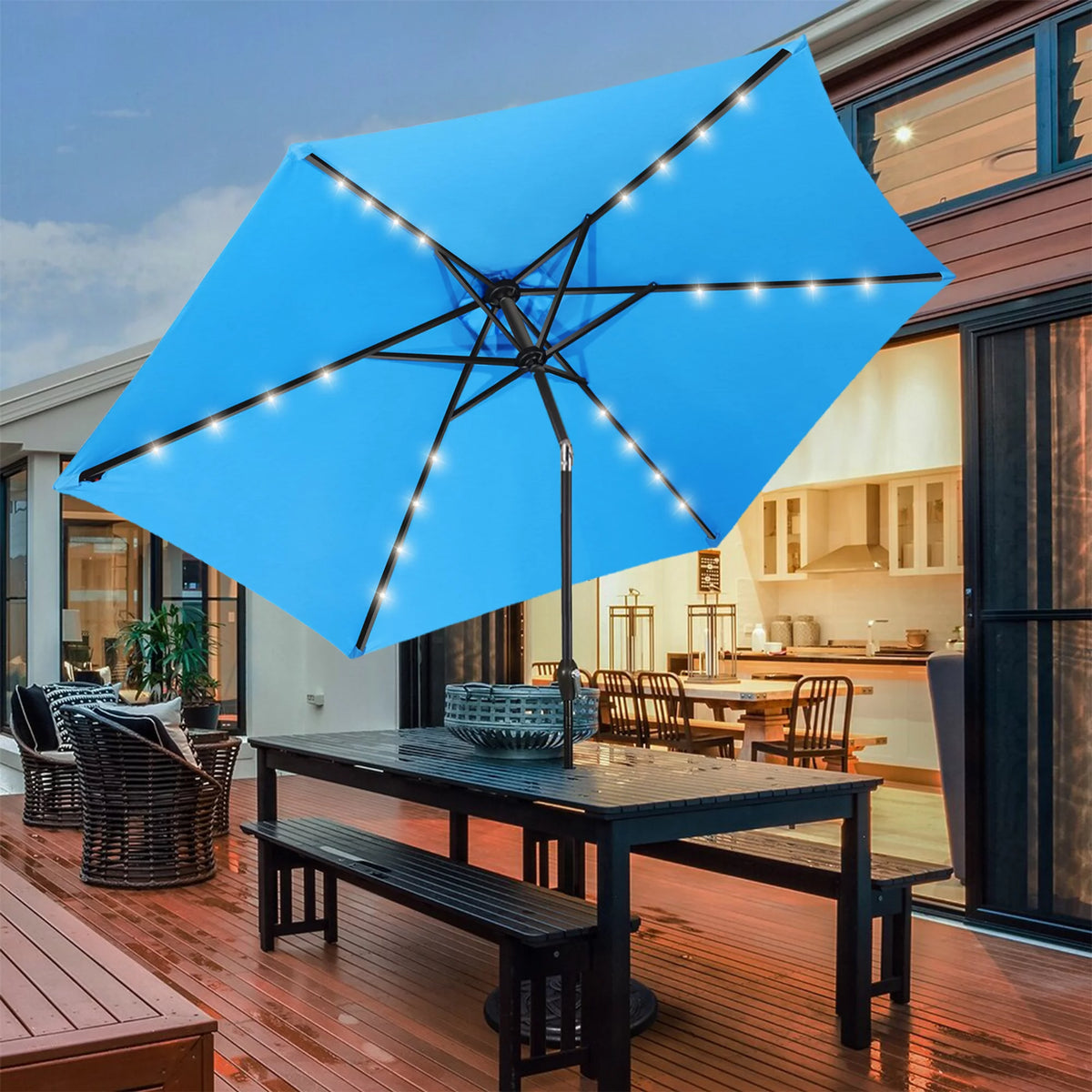 9 Ft Solar LED Light Patio Umbrella with Tilt Crank Lift A256