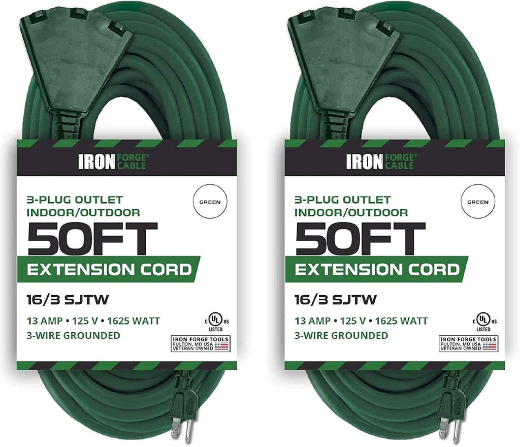 2 Pack of 50 Ft Outdoor Extension Cords with Power Block O720842