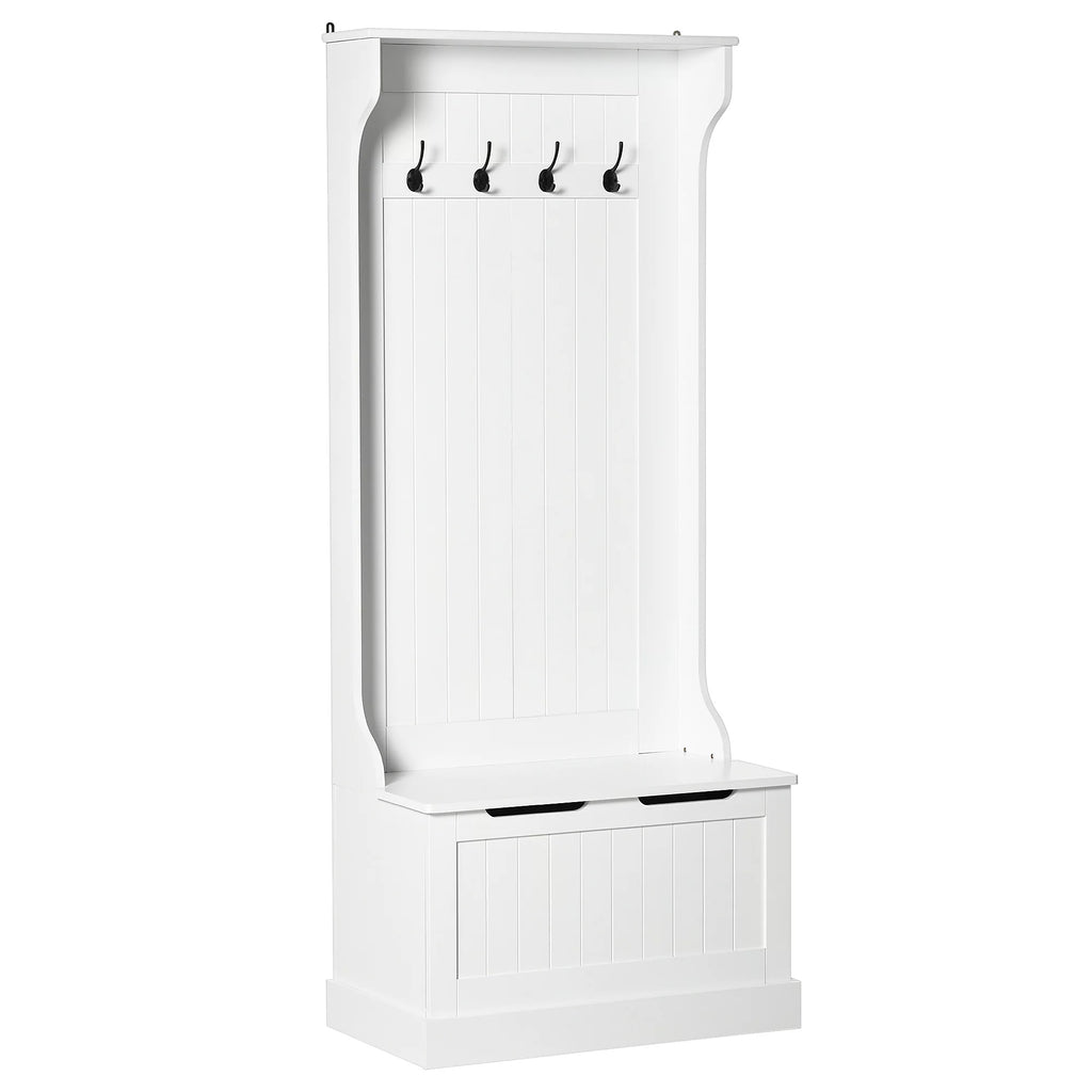 White 3-in-1 Hall Tree with Storage Bench W9339