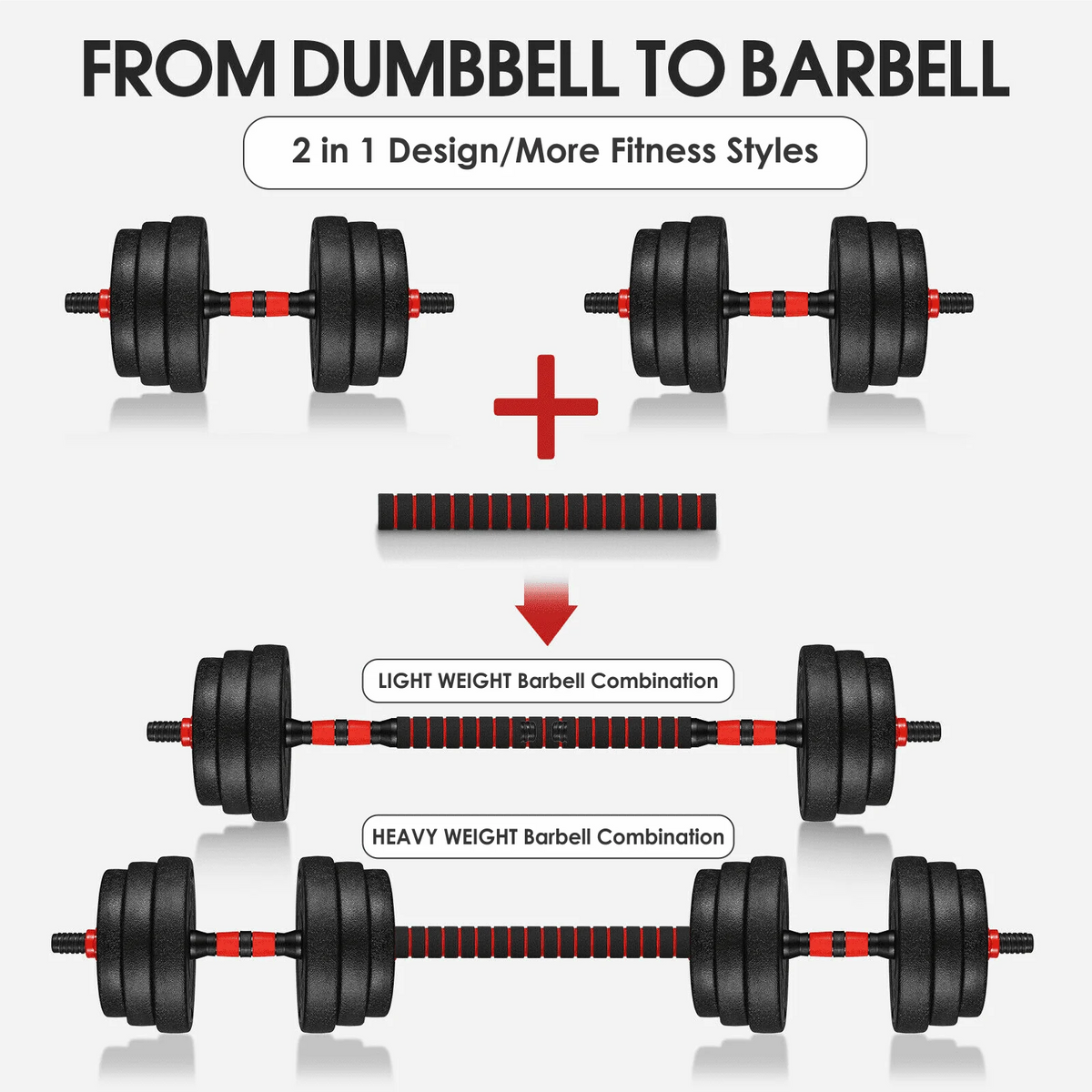 66LB 2 in 1 Adjustable Dumbbell Set with Connecting Rod K606
