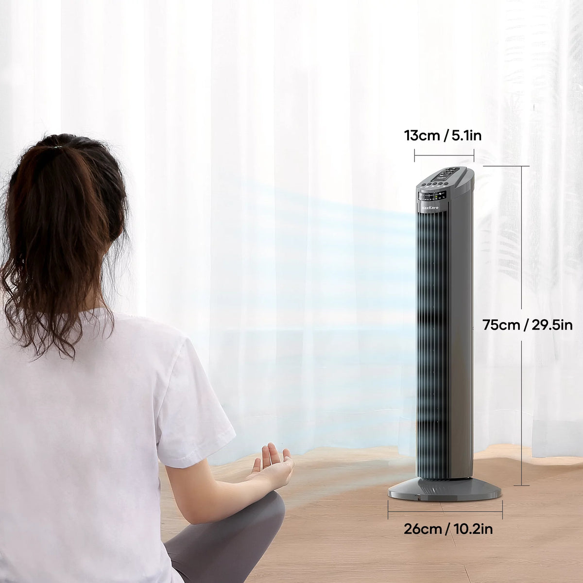 70° Oscillating Tower Fan with Remote Control 3 Speeds 3 Wind Modes Timer Dark Gray E109585
