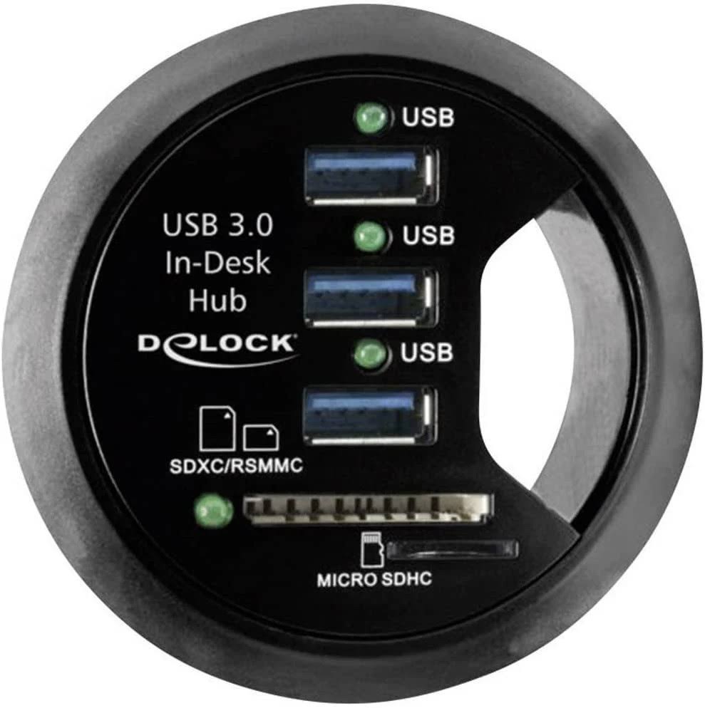 In-Desk Hub 3 Port USB 3.0 SD Card Reader B728598