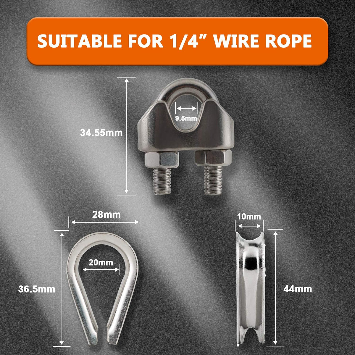 1/4 Stainless Steel Aircraft Cable with Clamps & Thimbles 200Ft D244826
