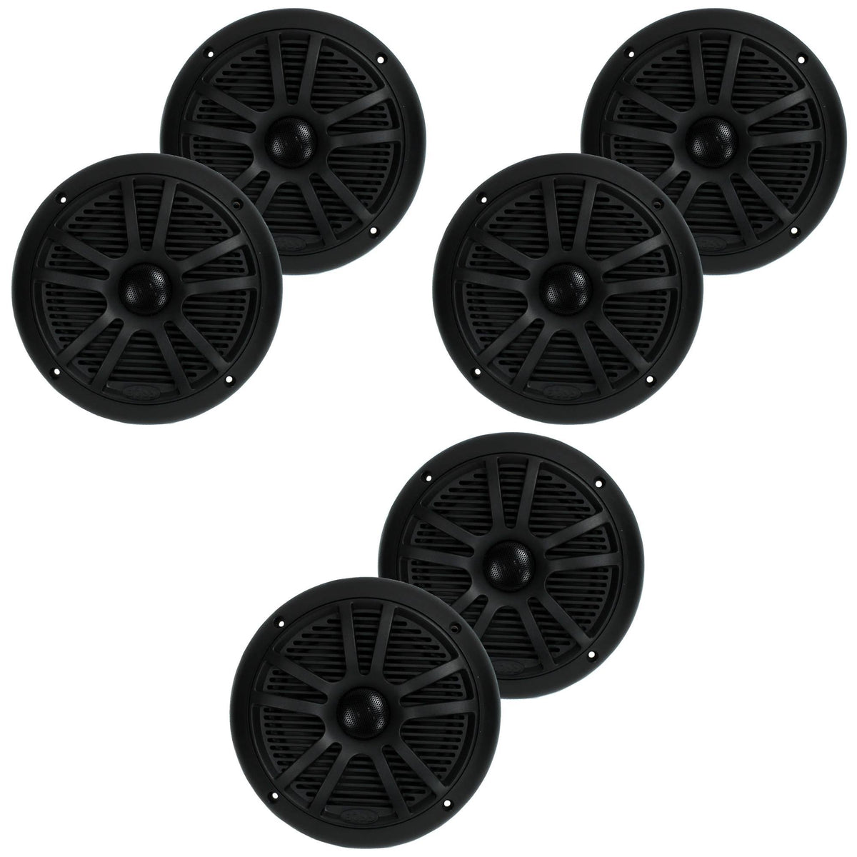 6.5 inch 180W Dual Cone Black Marine Audio Speakers (6 Pack) H2370