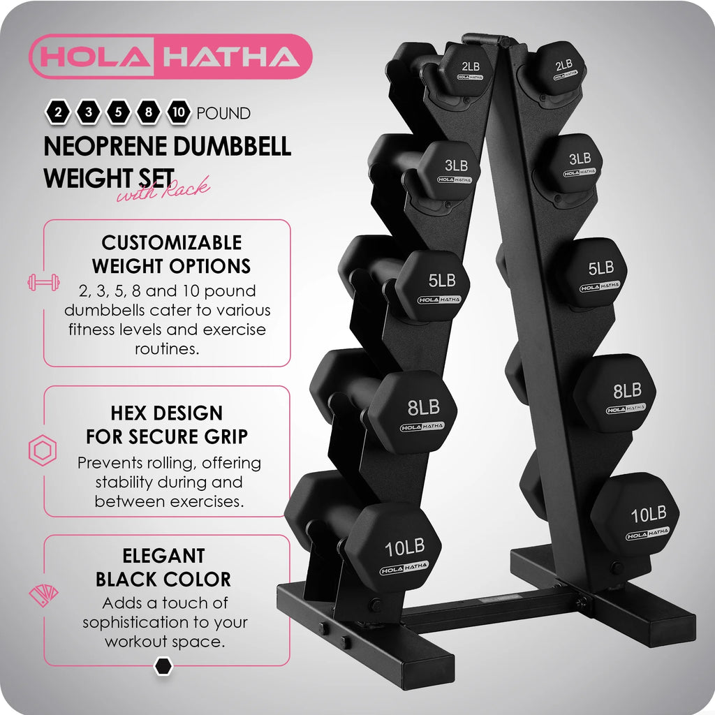 3, 5, and 8 Pound Dumbbell Hand Weight Set with Storage Rack I323726