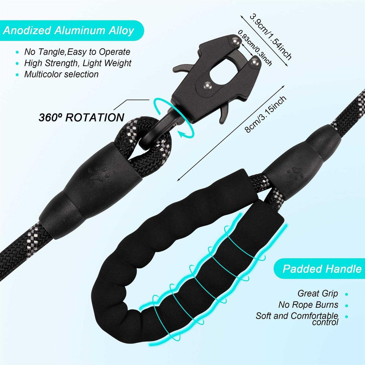 Heavy Duty Reflective Nylon Dog Leash with Locking Clip Y766