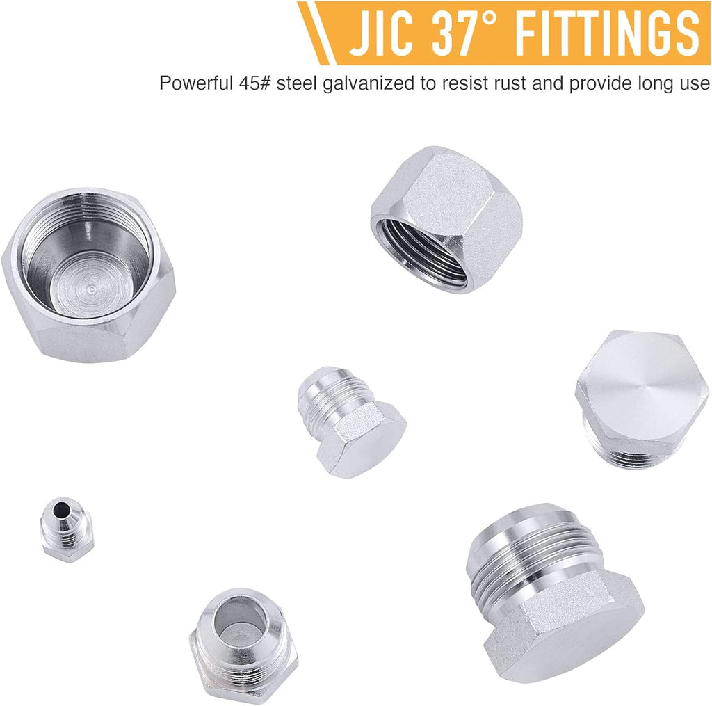 64 Piece JIC 37° Flare Cap and Plug Kit Galvanized Steel Fitting Set R343669