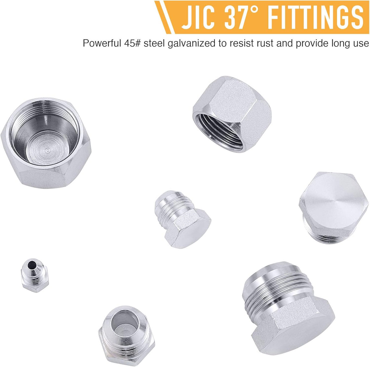 64 Piece JIC 37° Flare Cap and Plug Kit Galvanized Steel Fitting Set R343669