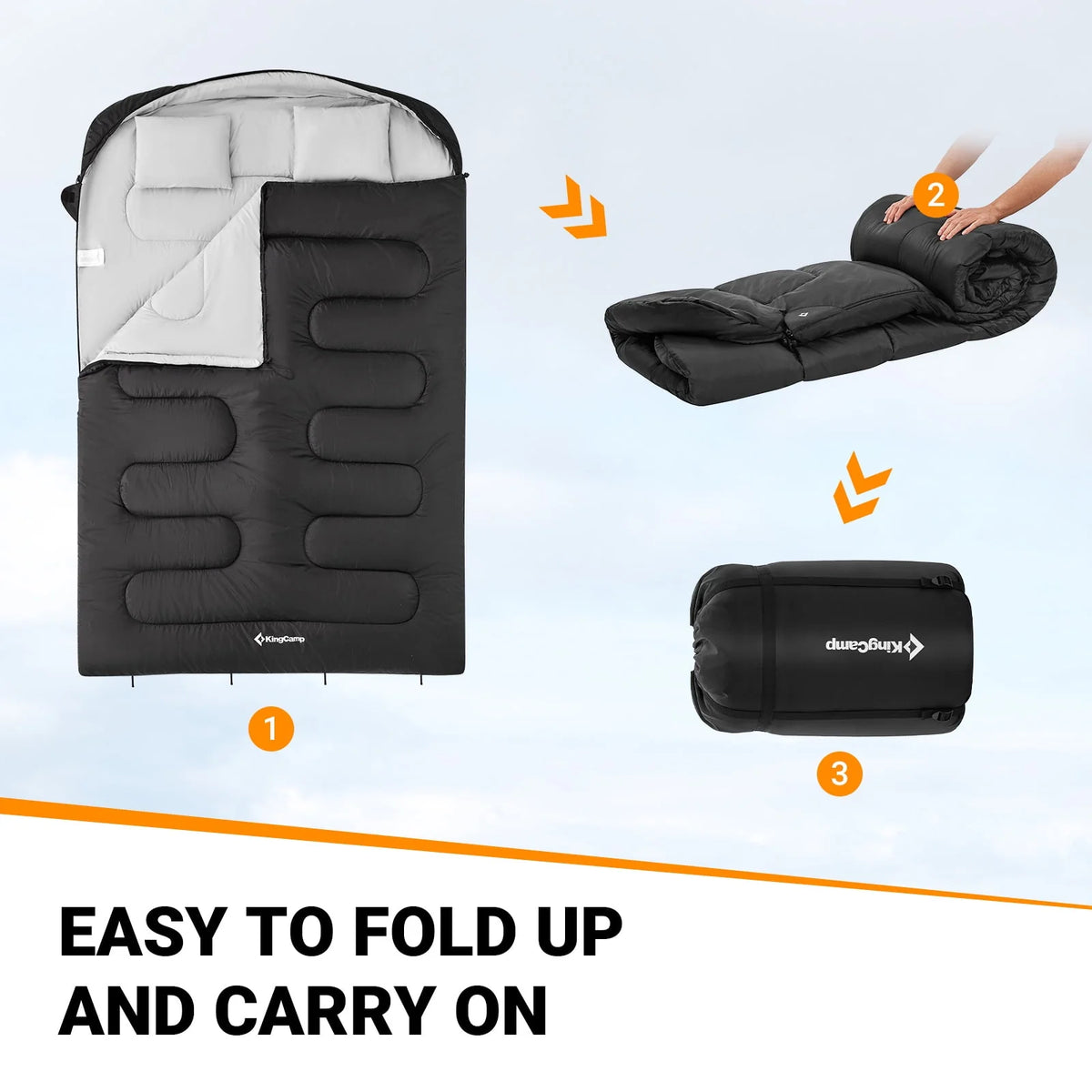 Double 2 Person 3 Season Camping Sleeping Bag with 2 Pillows N16506