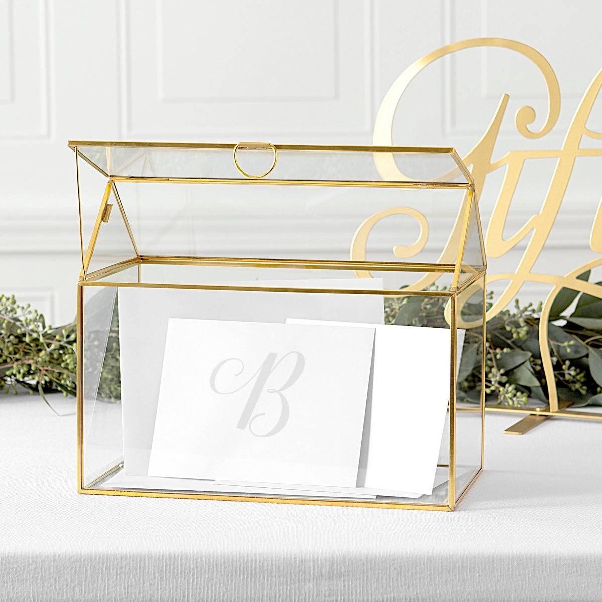 Gold Wedding Glass Terrarium Card Holder Y908991