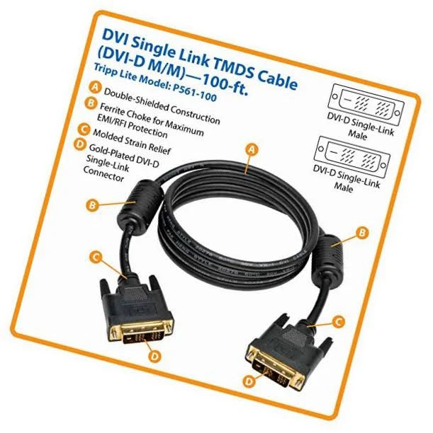 100ft DVI Single Link Digital Monitor Cable DVI-D M/M V2786