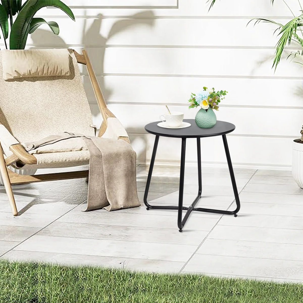 Metal Round End Table, Anti-Rust Waterproof Side Table X556366
