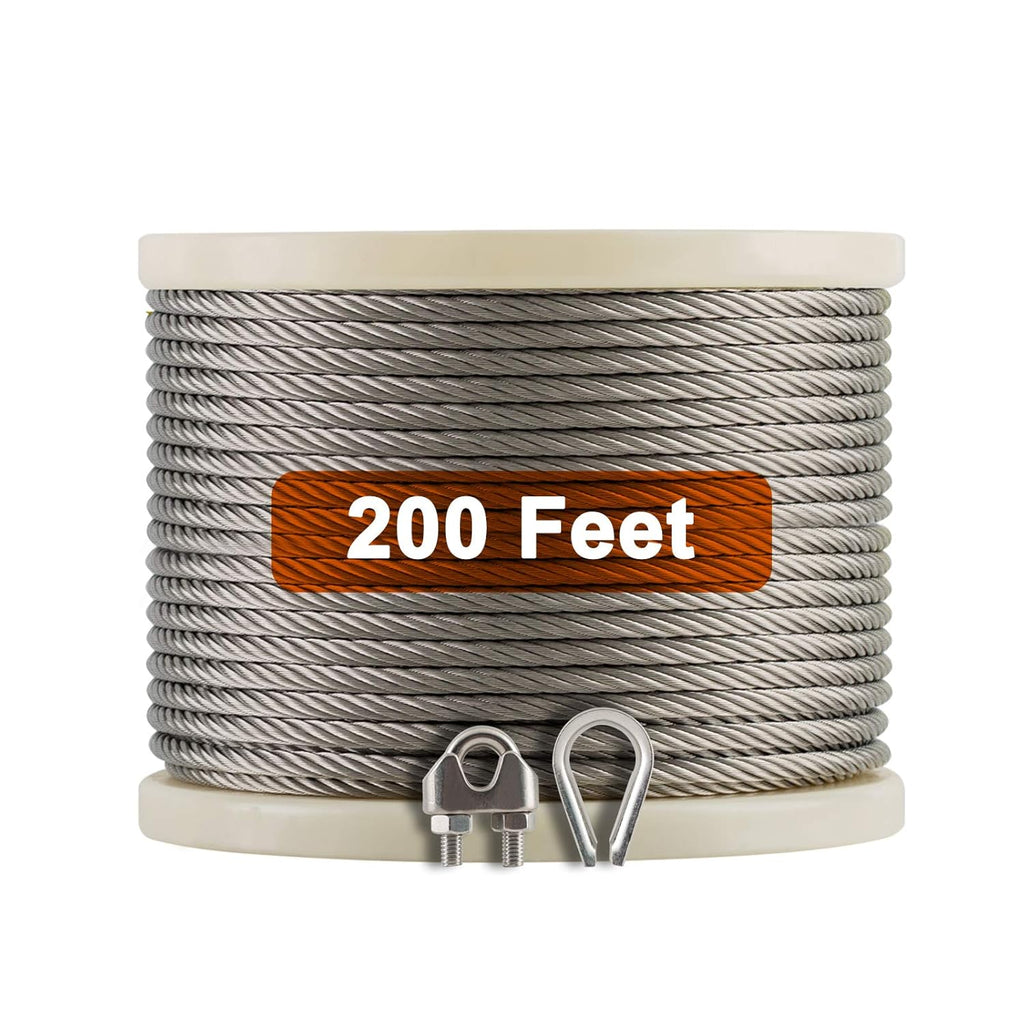 1/4 Stainless Steel Aircraft Cable with Clamps & Thimbles 200Ft D244826
