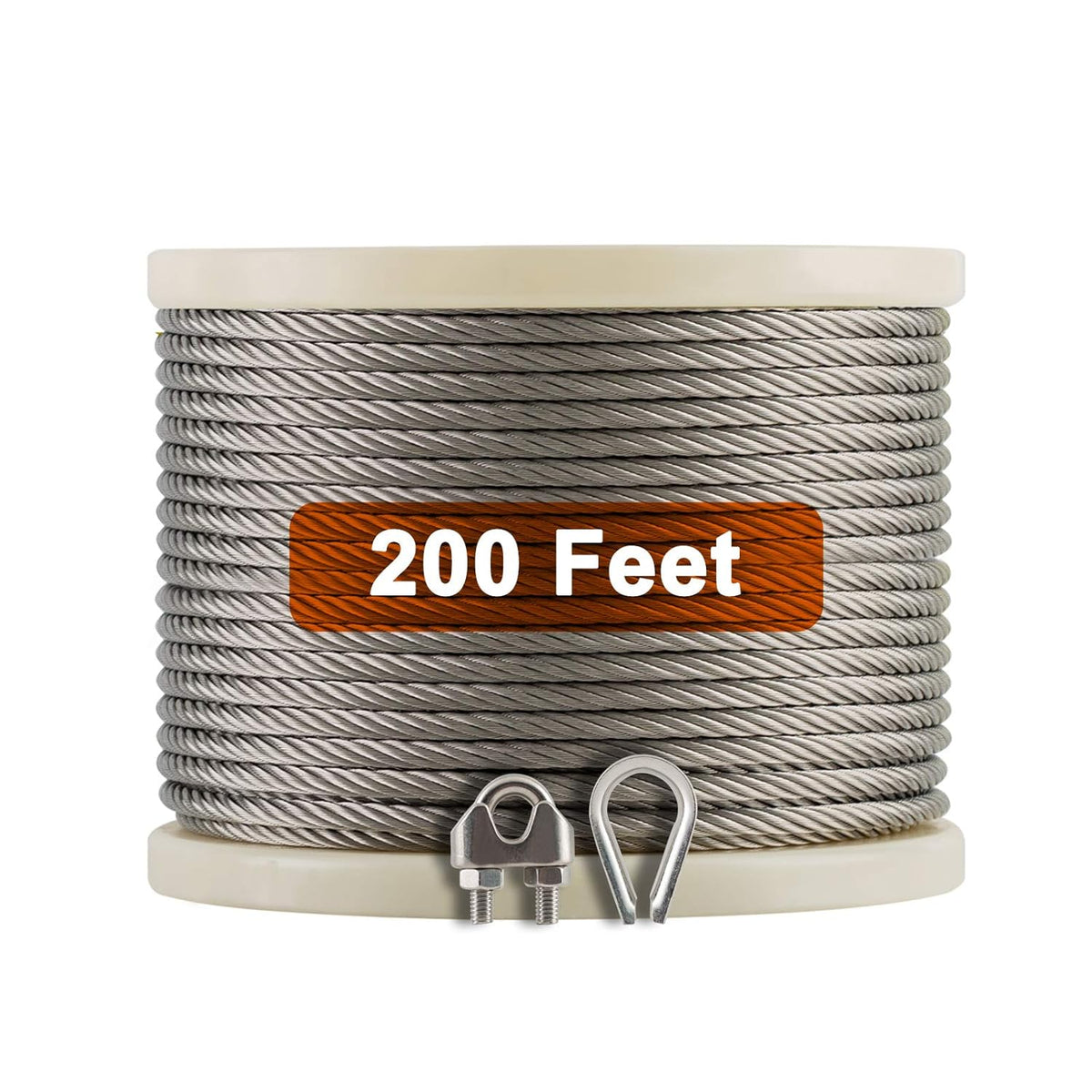 1/4 Stainless Steel Aircraft Cable with Clamps & Thimbles 200Ft D244826