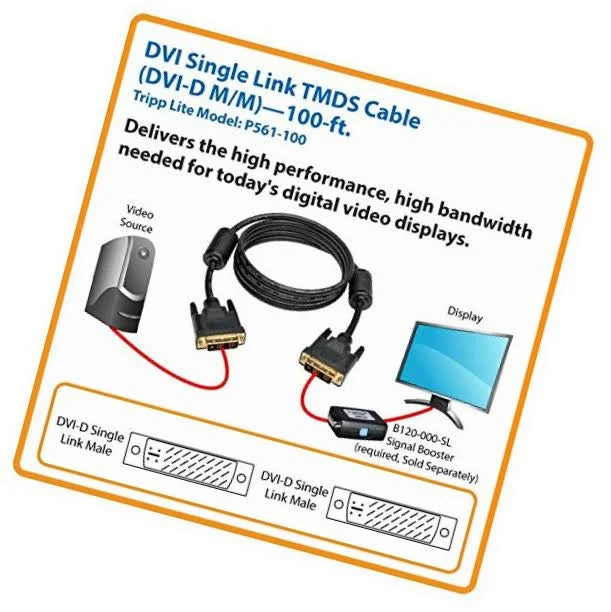 100ft DVI Single Link Digital Monitor Cable DVI-D M/M V2786