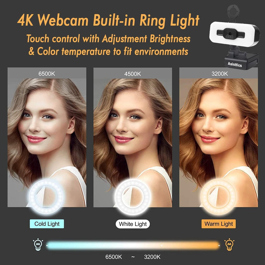 4K Webcam with Microphone and Ring Light A492803