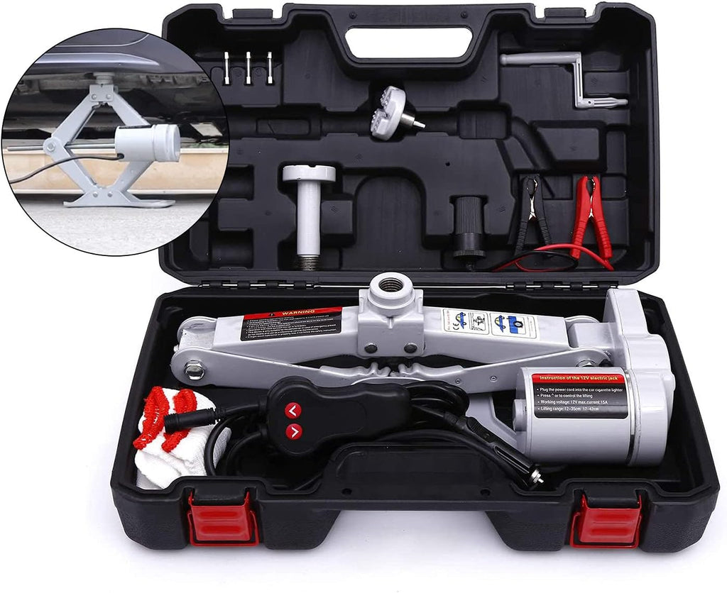 Electric Car Floor Jack 3 Ton Scissor Lift with Carrying Case Grey L369