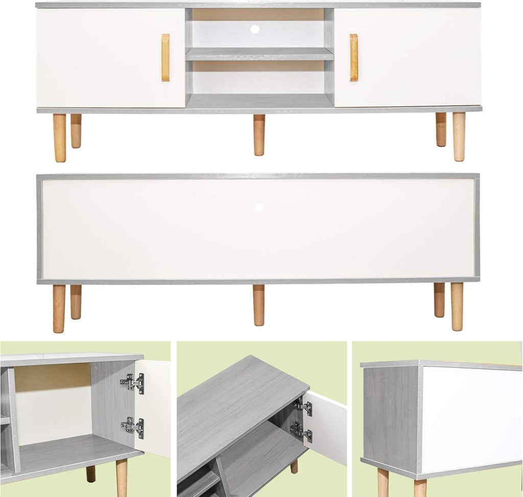 TV Cabinet with 2 Storage Cabinets and 2 Open Shelves, 47.2x11.8x16.5 inches K399286
