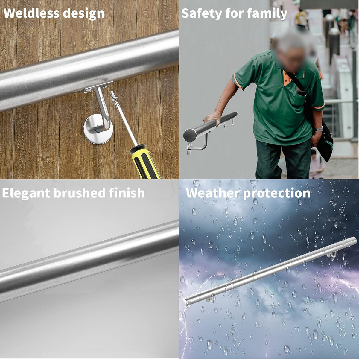 Brushed Stainless Steel Wall Mounted Stair Handrail P662