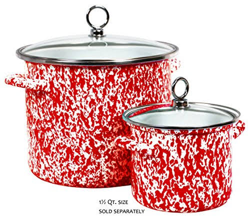 Red 8-Quart Enamel Steel Stockpot with Glass Lid E34250