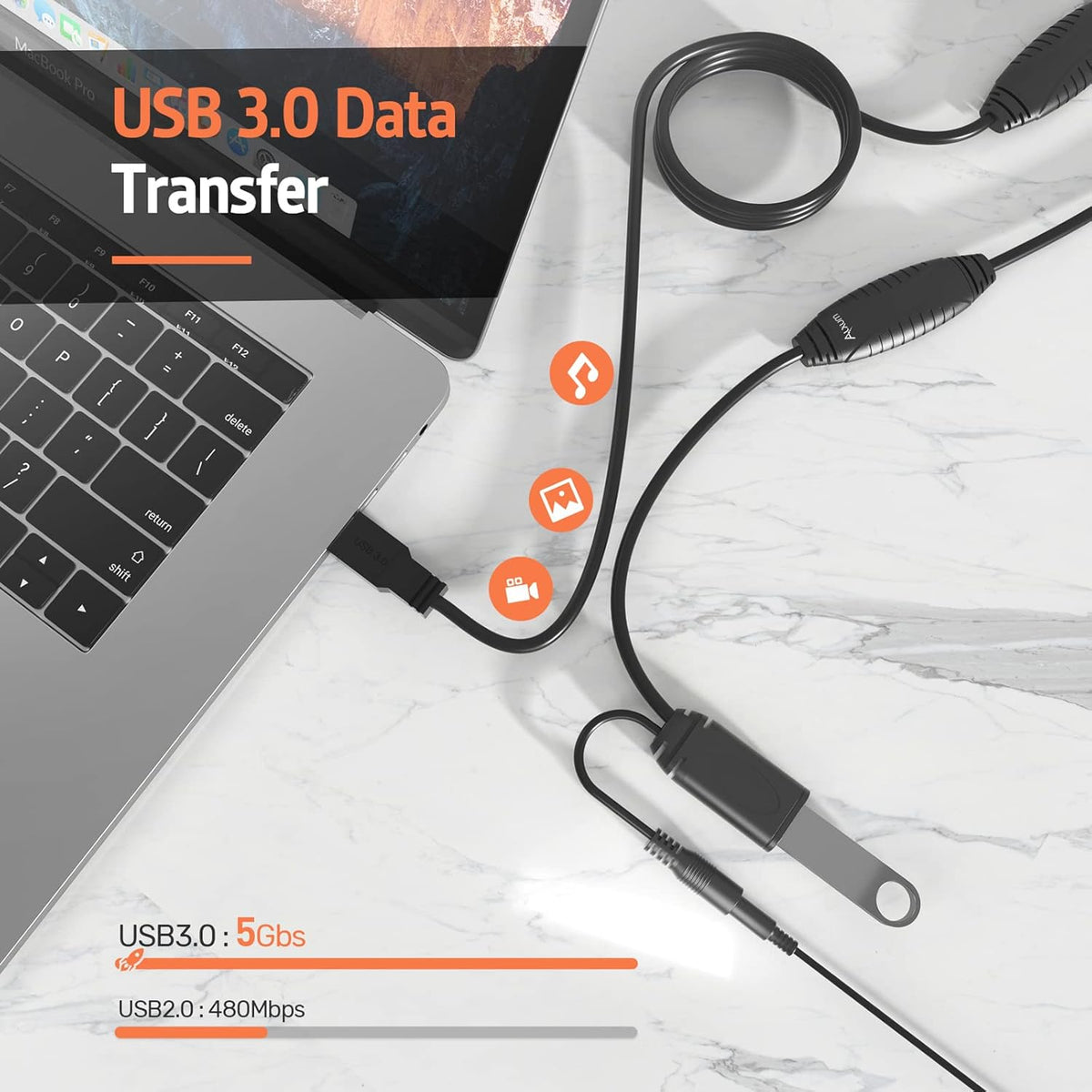 USB 3.0 Extension Cable 65FT Active Male to Female with 2 Signal Boosters M23504