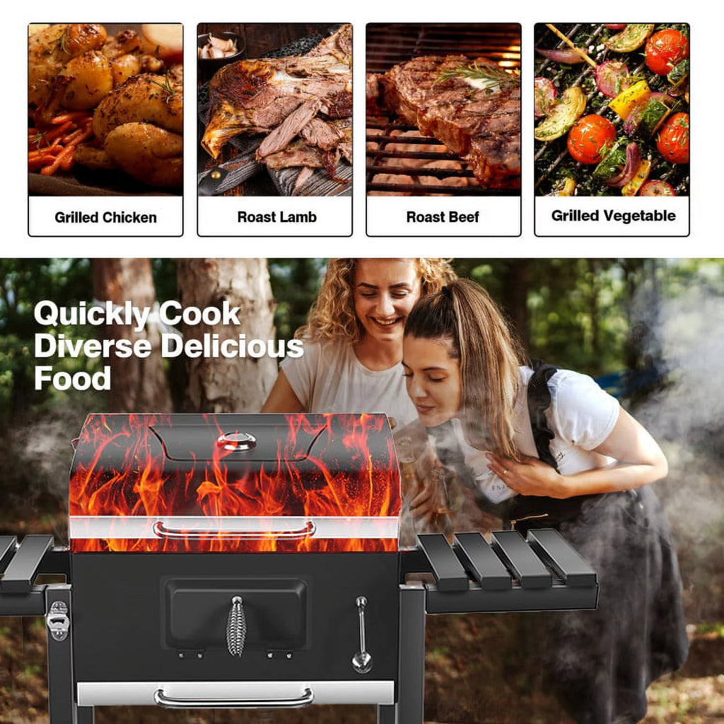 24 Charcoal Grill with Side Shelf and Wheels U543657