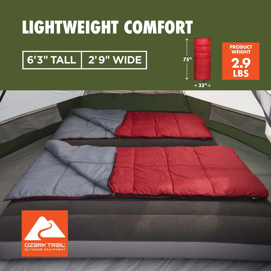 50-Degree Warm Weather Rectangular Sleeping Bag, Red, 33x75 Z59728