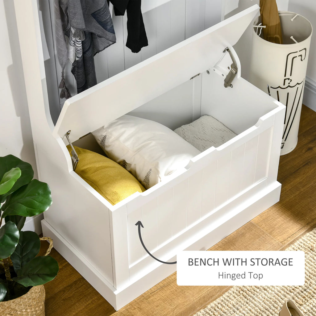 White 3-in-1 Hall Tree with Storage Bench W9339