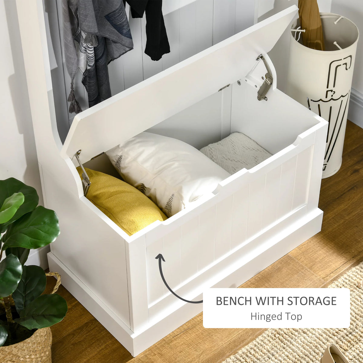White 3-in-1 Hall Tree with Storage Bench W9339