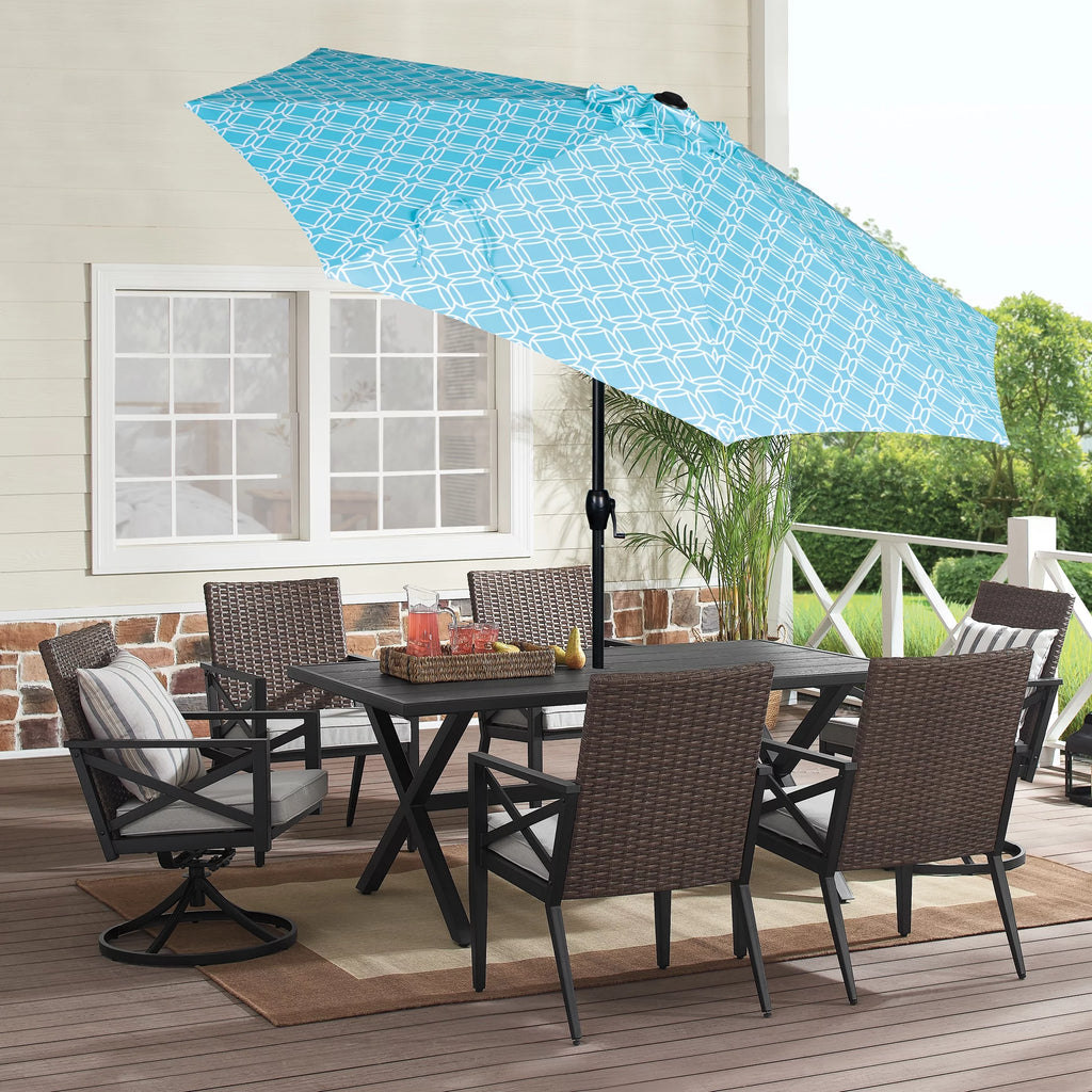 9FT Black and White Round Tilting Patio Umbrella Q660496